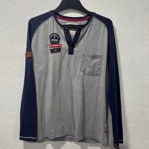 Kollektion Pilatus Shirt Men’s Blue Gray Red Pullover Henley Top Size XL